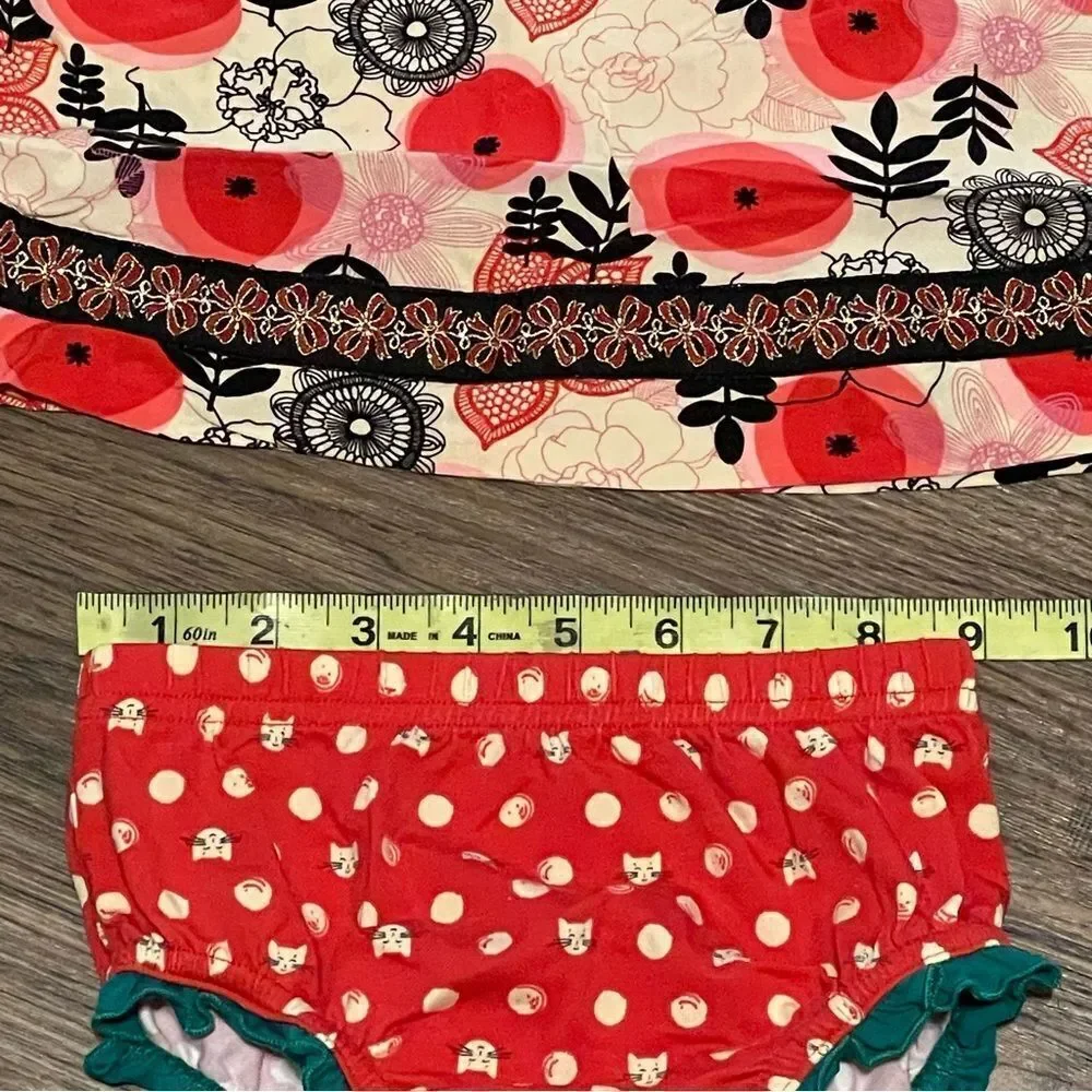 Matilda Jane Under The Tree Dress With Bloomers Red Green Cream Black 12-18 mos